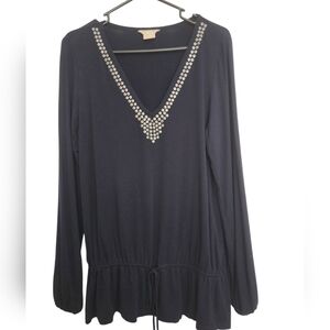 Michael Kors Navy Blue V-Neck Tie Waist Tunic SZ Large